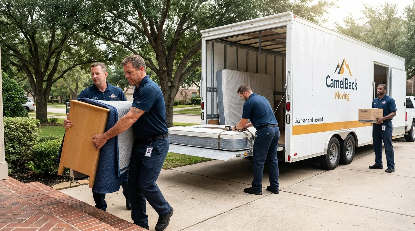 Crew loading residential truck for cross-state move from Northport, AL