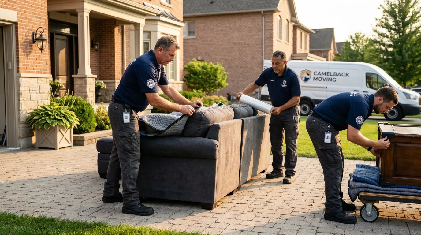 Large estate moving crew wrapping furniture in Northport, AL